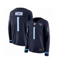 Women's Nike Tennessee Titans #1 Warren Moon Limited Navy Blue Therma Long Sleeve NFL Jersey