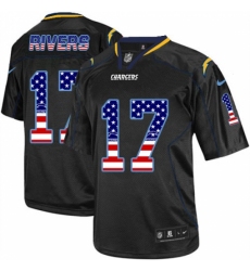 Men's Nike Los Angeles Chargers #17 Philip Rivers Elite Black USA Flag Fashion NFL Jersey