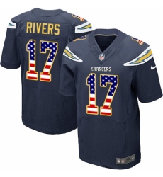 Men's Nike Los Angeles Chargers #17 Philip Rivers Elite Navy Blue Home USA Flag Fashion NFL Jersey