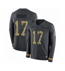 Men's Nike Los Angeles Chargers #17 Philip Rivers Limited Black Salute to Service Therma Long Sleeve NFL Jersey