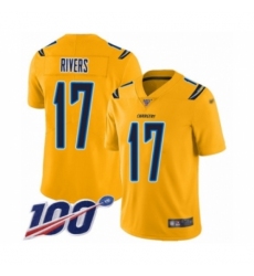 Men's Nike Los Angeles Chargers #17 Philip Rivers Limited Gold Inverted Legend 100th Season NFL Jersey