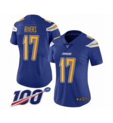 Women's Nike Los Angeles Chargers #17 Philip Rivers Limited Electric Blue Rush Vapor Untouchable 100th Season NFL Jersey
