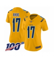 Women's Nike Los Angeles Chargers #17 Philip Rivers Limited Gold Inverted Legend 100th Season NFL Jersey