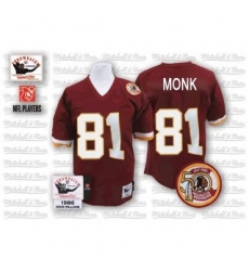 Mitchell and Ness Washington Redskins #81 Art Monk Burgundy Red Team Color 50TH Patch Authentic Throwback NFL Jersey