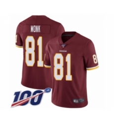 Youth Washington Redskins #81 Art Monk Burgundy Red Team Color Vapor Untouchable Limited Player 100th Season Football Jersey