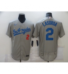 Men's Los Angeles Dodgers #2 Tommy Lasorda Nike Gray Jersey