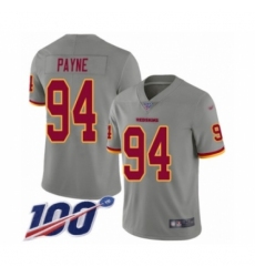 Men's Washington Redskins #94 Da'Ron Payne Limited Gray Inverted Legend 100th Season Football Jersey