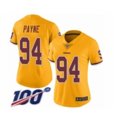 Women's Washington Redskins #94 Da'Ron Payne Limited Gold Rush Vapor Untouchable 100th Season Football Jersey