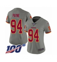 Women's Washington Redskins #94 Da'Ron Payne Limited Gray Inverted Legend 100th Season Football Jersey