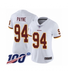 Women's Washington Redskins #94 Da'Ron Payne White Vapor Untouchable Limited Player 100th Season Football Jersey