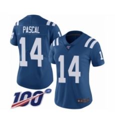 Women's Indianapolis Colts #14 Zach Pascal Royal Blue Team Color Vapor Untouchable Limited Player 100th Season Football Jersey
