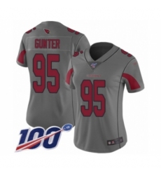 Women's Arizona Cardinals #95 Rodney Gunter Limited Silver Inverted Legend 100th Season Football Jersey