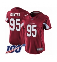 Women's Arizona Cardinals #95 Rodney Gunter Red Team Color Vapor Untouchable Limited Player 100th Season Football Jersey