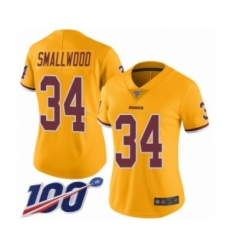 Women's Washington Redskins #34 Wendell Smallwood Limited Gold Rush Vapor Untouchable 100th Season Football Jersey
