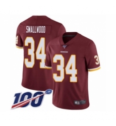 Youth Washington Redskins #34 Wendell Smallwood Burgundy Red Team Color Vapor Untouchable Limited Player 100th Season Football Jersey