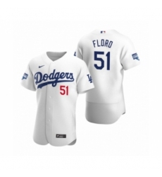 Men's Los Angeles Dodgers #51 Dylan Floro White 2020 World Series Champions Authentic Jersey