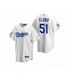 Men's Los Angeles Dodgers #51 Dylan Floro White 2020 World Series Champions Replica Jersey