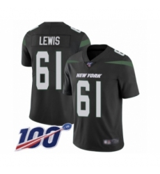 Men's New York Jets #61 Alex Lewis Black Alternate Vapor Untouchable Limited Player 100th Season Football Jersey