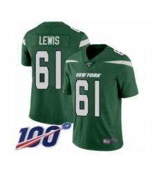 Men's New York Jets #61 Alex Lewis Green Team Color Vapor Untouchable Limited Player 100th Season Football Jersey
