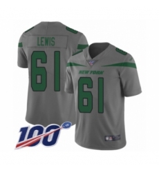 Men's New York Jets #61 Alex Lewis Limited Gray Inverted Legend 100th Season Football Jersey