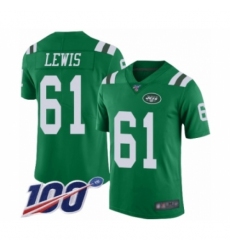 Men's New York Jets #61 Alex Lewis Limited Green Rush Vapor Untouchable 100th Season Football Jersey