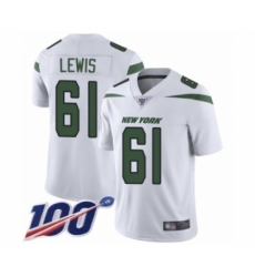 Men's New York Jets #61 Alex Lewis White Vapor Untouchable Limited Player 100th Season Football Jersey