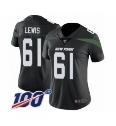 Women's New York Jets #61 Alex Lewis Black Alternate Vapor Untouchable Limited Player 100th Season Football Jersey