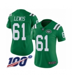 Women's New York Jets #61 Alex Lewis Limited Green Rush Vapor Untouchable 100th Season Football Jersey