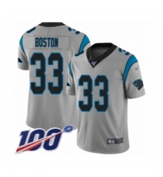 Men's Carolina Panthers #33 Tre Boston Silver Inverted Legend Limited 100th Season Football Jersey