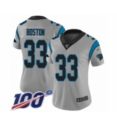 Women's Carolina Panthers #33 Tre Boston Silver Inverted Legend Limited 100th Season Football Jersey