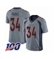 Men's Denver Broncos #34 Will Parks Limited Silver Inverted Legend 100th Season Football Jersey
