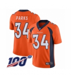 Men's Denver Broncos #34 Will Parks Orange Team Color Vapor Untouchable Limited Player 100th Season Football Jersey