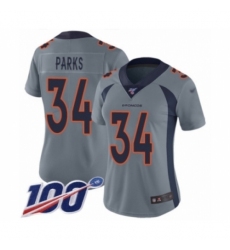 Women's Denver Broncos #34 Will Parks Limited Silver Inverted Legend 100th Season Football Jersey
