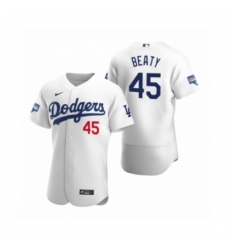 Men's Los Angeles Dodgers #45 Matt Beaty White 2020 World Series Champions Authentic Jersey