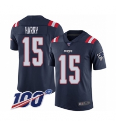 Men's New England Patriots #15 NKeal Harry Limited Navy Blue Rush Vapor Untouchable 100th Season Football Jersey