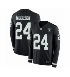 Men's Nike Oakland Raiders #24 Charles Woodson Limited Black Therma Long Sleeve NFL Jersey