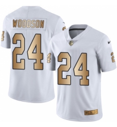 Men's Nike Oakland Raiders #24 Charles Woodson Limited White/Gold Rush NFL Jersey