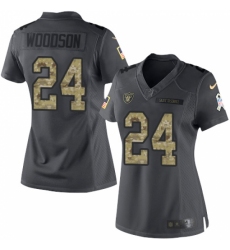 Women's Nike Oakland Raiders #24 Charles Woodson Limited Black 2016 Salute to Service NFL Jersey