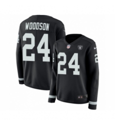 Women's Nike Oakland Raiders #24 Charles Woodson Limited Black Therma Long Sleeve NFL Jersey