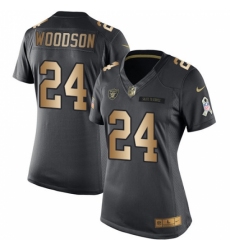 Women's Nike Oakland Raiders #24 Charles Woodson Limited Black/Gold Salute to Service NFL Jersey