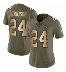Women's Nike Oakland Raiders #24 Charles Woodson Limited Olive/Gold 2017 Salute to Service NFL Jersey
