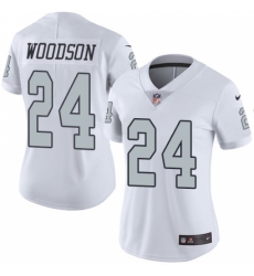 Women's Nike Oakland Raiders #24 Charles Woodson Limited White Rush Vapor Untouchable NFL Jersey