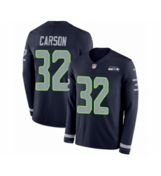 Men's Nike Seattle Seahawks #32 Chris Carson Limited Navy Blue Therma Long Sleeve NFL Jersey