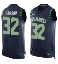 Men's Nike Seattle Seahawks #32 Chris Carson Limited Steel Blue Player Name & Number Tank Top NFL Jersey