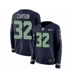 Women's Nike Seattle Seahawks #32 Chris Carson Limited Navy Blue Therma Long Sleeve NFL Jersey