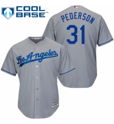 Youth Majestic Los Angeles Dodgers #31 Joc Pederson Replica Grey Road Cool Base MLB Jersey