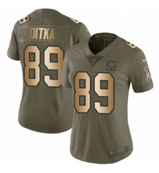 Women's Nike Chicago Bears #89 Mike Ditka Limited Olive/Gold Salute to Service NFL Jersey