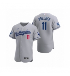 Men's Los Angeles Dodgers #11 A.J. Pollock Gray 2020 World Series Champions Road Authentic Jersey
