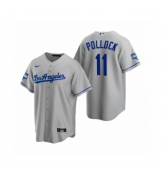 Men's Los Angeles Dodgers #11 A.J. Pollock Gray 2020 World Series Champions Road Replica Jersey