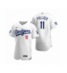 Men's Los Angeles Dodgers #11 A.J. Pollock White 2020 World Series Champions Authentic Jersey